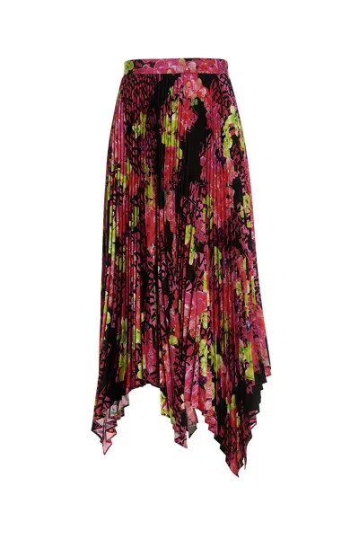 Versace Pleated Printed Crepe De Chine Skirt In Multicolor