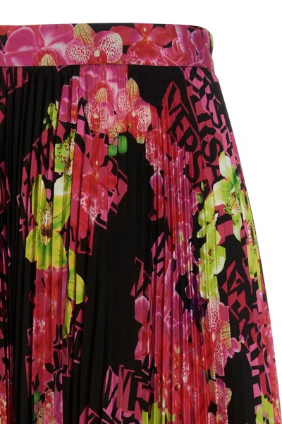 Versace Pleated Printed Crepe De Chine Skirt In Multicolor