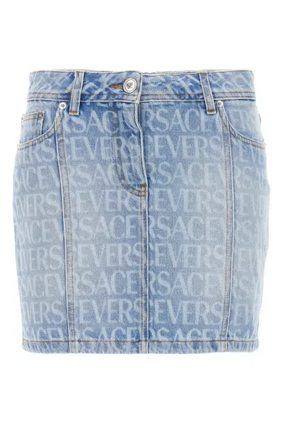 Shop Versace Women ' Allover' Skirt In Blue