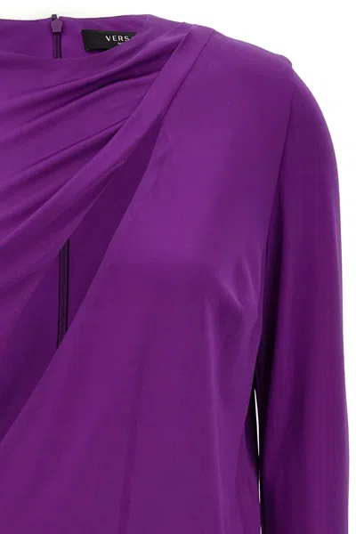 Shop Versace Women Cut Out Jersey Dress In Purple