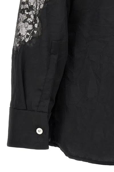 Shop Versace Women Satin Lace Shirt In Black