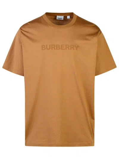 Shop Burberry 'harriston' Beige Cotton T-shirt