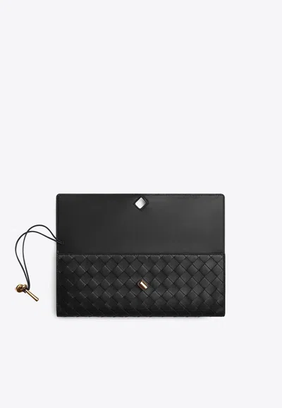 Bottega Veneta Long Andiamo Clutch Bag With Handle In Black