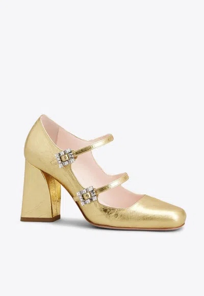 Roger Vivier Babies 85 Crystal Buckle Pumps In Leather In Gold