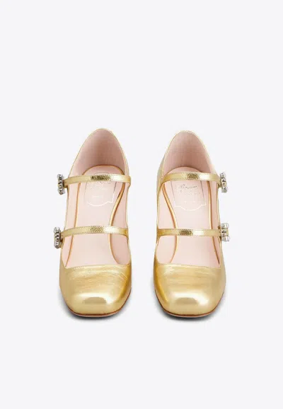 Roger Vivier Babies 85 Crystal Buckle Pumps In Leather In Gold