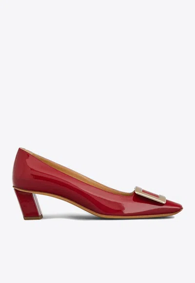 Shop Roger Vivier Belle Vivier 45 Metal Buckle Pumps In Patent Leather In Red