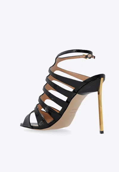 Tom Ford Carine Croc-effect Patent-leather Sandals In Black