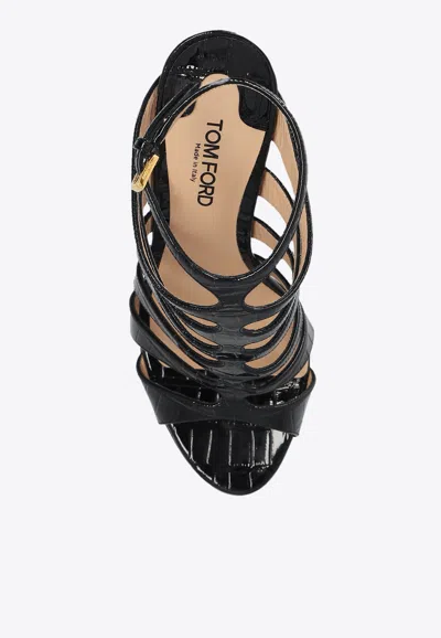 Tom Ford Carine Croc-effect Patent-leather Sandals In Black