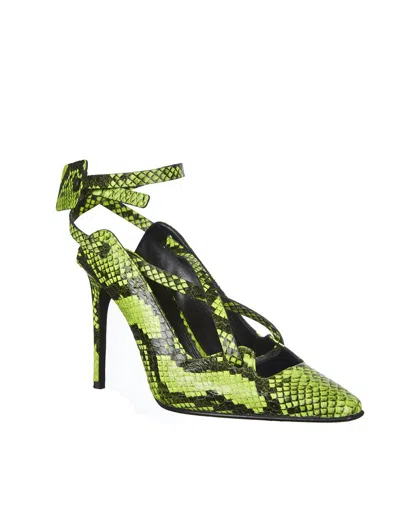 Off-white Python-textured Adjustable Strap Sandal In Green