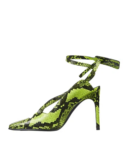Off-white Python-textured Adjustable Strap Sandal In Green