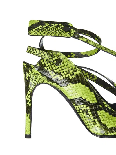 Off-white Python-textured Adjustable Strap Sandal In Green