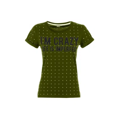 Shop Imperfect Army Green Strass Embellished Cotton Tee