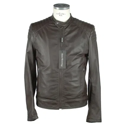 Shop Emilio Romanelli Elegant Brown Leather Zip Jacket