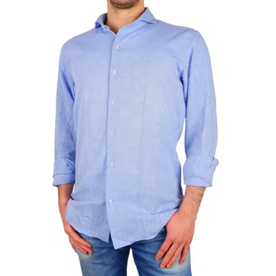 Shop Made In Italy Elegant Light Blue Cotton-linen Shirt