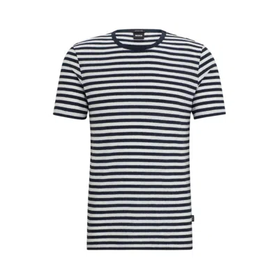 Shop Hugo Boss Horizontal-stripe T-shirt In Cotton And Linen In Blue