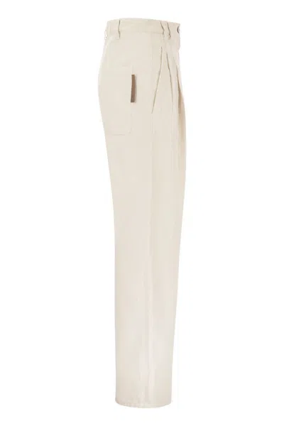 Shop Brunello Cucinelli Relaxed Trousers In Garment-dyed Cotton-linen Cover-up In White