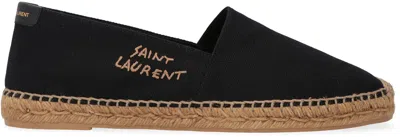 Saint Laurent Canvas Slip-on Espadrilles With Embroidered Logo Detail In Black