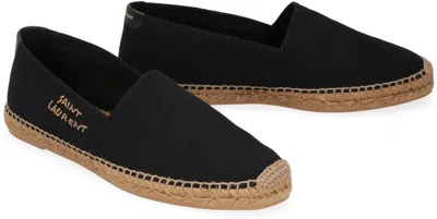 Saint Laurent Canvas Slip-on Espadrilles With Embroidered Logo Detail In Black