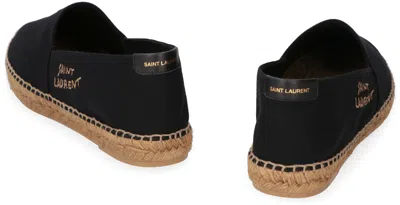 Saint Laurent Canvas Slip-on Espadrilles With Embroidered Logo Detail In Black