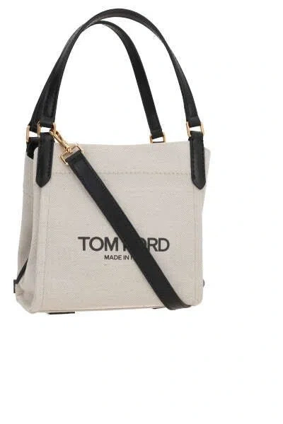 Shop Tom Ford Logo Canvas Handbag In Rope+black