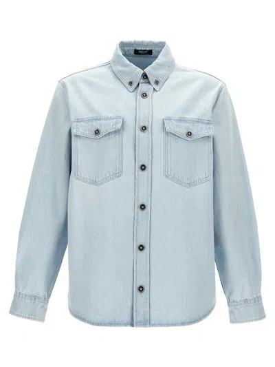 Shop Versace 'medusa' Denim Shirt In Blue