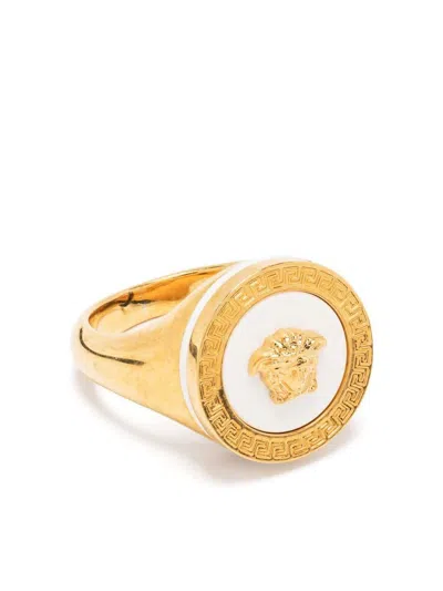 Shop Versace Ring With Medusa In Oro E Bianco