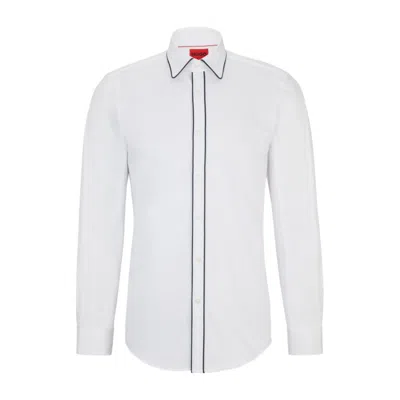 Shop Hugo Slim-fit Shirt In Stretch-cotton Satin With Piping In White