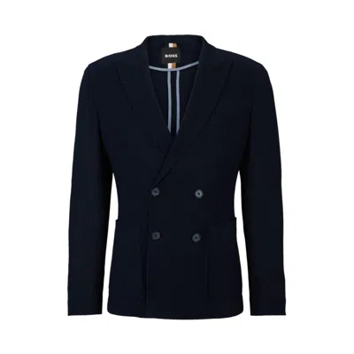Shop Hugo Boss Slim-fit Jacket In Micro-patterned Cotton In Blue