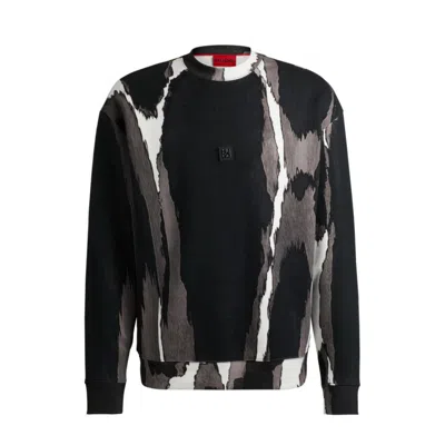 Shop Hugo Cotton-terry Sweatshirt With Seasonal Print And Stacked Logo In Multi
