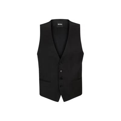 Shop Hugo Boss Single-breasted Waistcoat In Virgin-wool Serge In Black