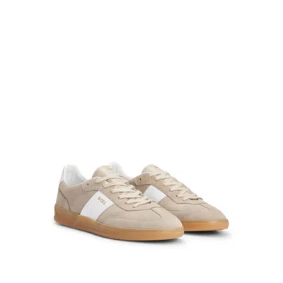 Shop Hugo Boss Suede-leather Lace-up Trainers With Branding In Beige
