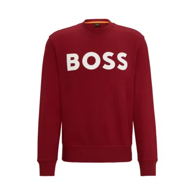 Shop Hugo Boss Relaxed-fit Cotton-terry Sweatshirt With Rubber-print Logo In Red