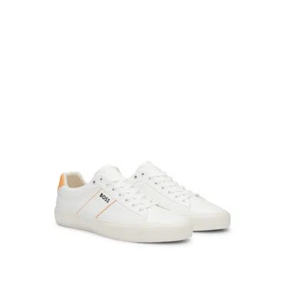 Shop Hugo Boss Cupsole Lace-up Trainers With Contrast Logo In White