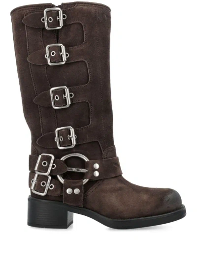 Shop Miu Miu Women Suede Leather Boots In F0003 Moro