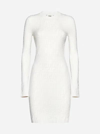 Shop Fendi Ff Motif Knit Mini Dress In Cream White