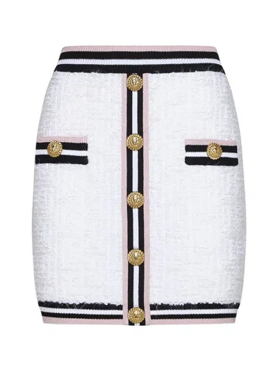 Shop Balmain Skirts In Blanc/noir/blanc/rose