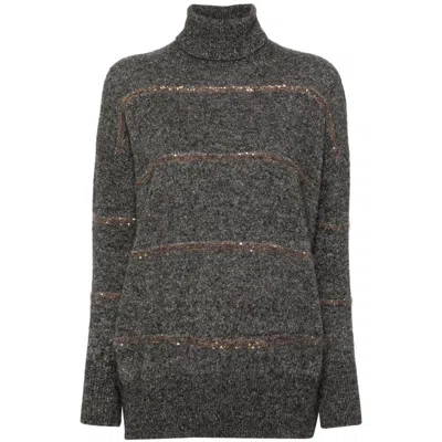 Brunello Cucinelli Sequin-embellished Knitted Jumper In Grey