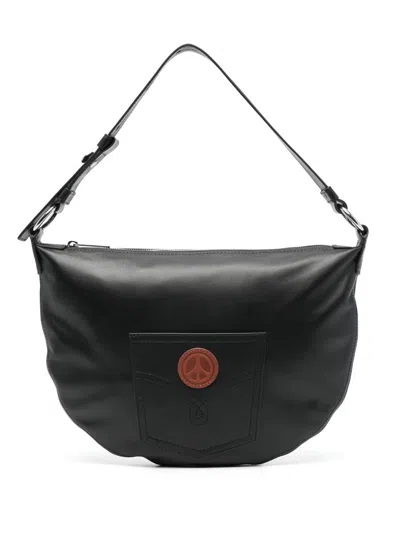 Moschino Jeans Adjustable Leather Shoulder Bag In 0555 Nero