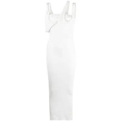 Attico Asymmetrical-neckline Ribbed Midi Dress In White