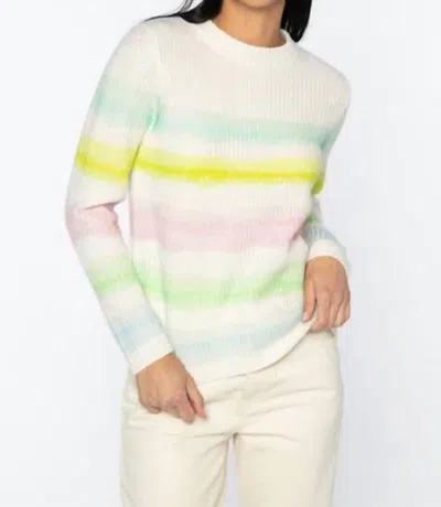Shop Kinross Painted Stripe Crew Sweater In Ivory/multi