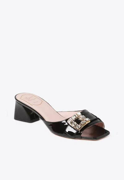 Roger Vivier Bikiviv Crystal-embellished Patent-leather Mules In Black
