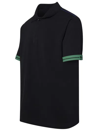 Shop Burberry Black Cotton Polo Shirt Man