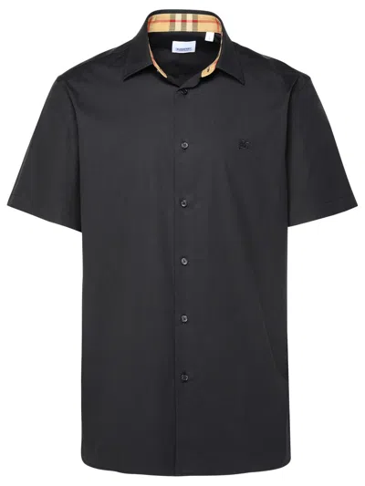 Shop Burberry Black Stretch Cotton Shirt Man