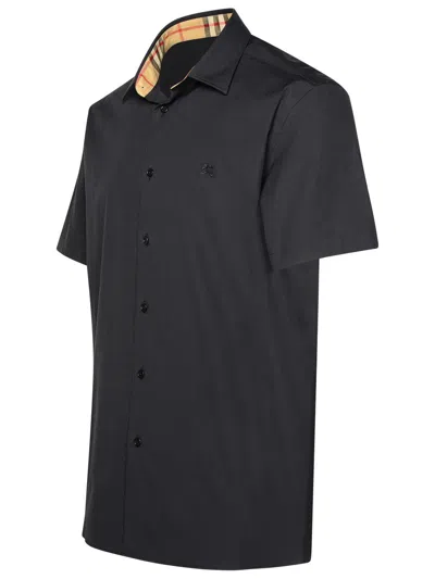 Shop Burberry Black Stretch Cotton Shirt Man