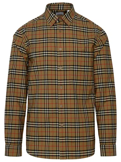 Shop Burberry Slim Fit Shirt With Oversize Check Pattern Man In Cream
