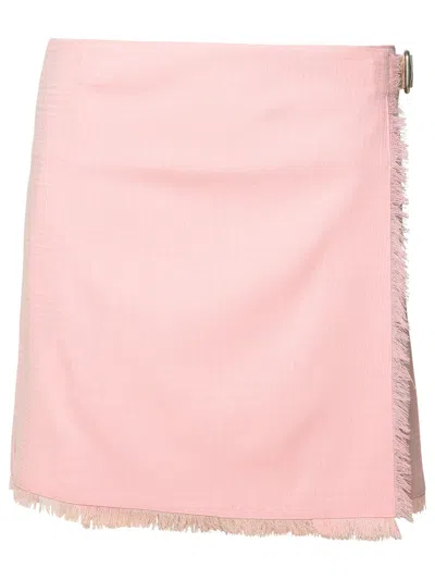 Shop Burberry Pink Virgin Wool Miniskirt Woman