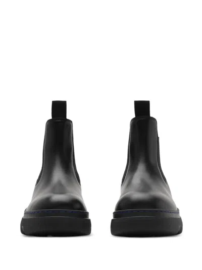 Burberry Black Leather Ankle Boots In Black