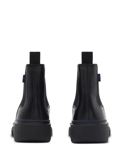Burberry Black Leather Ankle Boots In Black