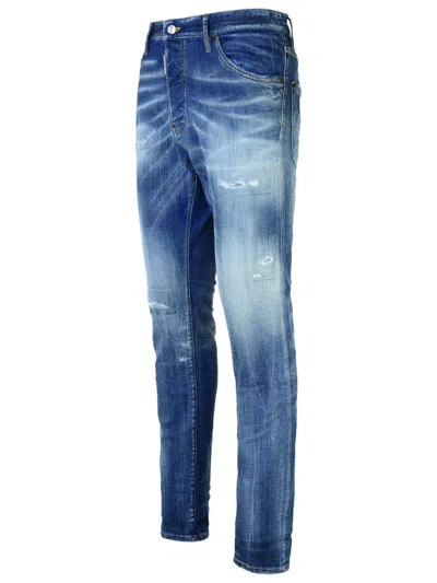 Dsquared2 Navy Blue Cotton Jeans With Worn Effect 5 Pockets In Blue