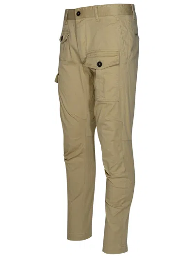 Shop Dsquared2 Beige Cotton Cargo Pants Man In Cream